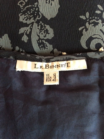 LK Bennett Black & Grey Print Sequin Trim Silk Dress Size 12 - Whispers Dress Agency - Sold - 5