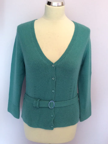 LK Bennett Turquoise Belted V Neck Cardigan Size M - Whispers Dress Agency - Sold - 1