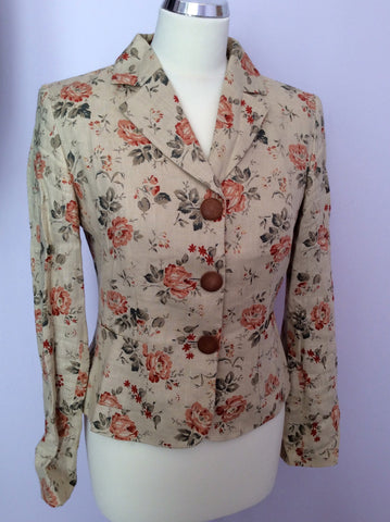 Ronit Zilkha Beige Floral Print Linen Jacket & Skirt Suit Size 10 - Whispers Dress Agency - Sold - 2