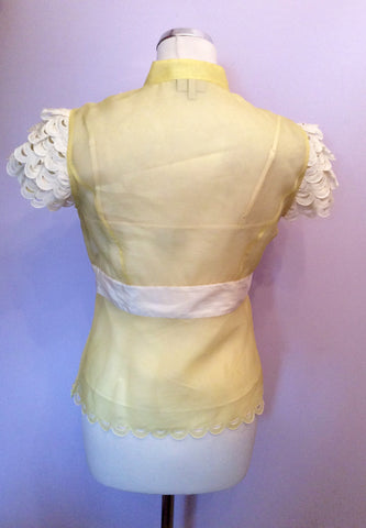 KAREN MILLEN YELLOW SILK & IVORY TRIM TOP SIZE 10 - Whispers Dress Agency - Sold - 3