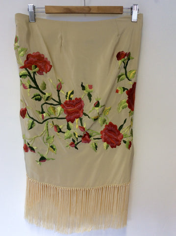 BRAND NEW POLO RALPH LAUREN CREAM SILK EMBROIDERED WRAP AROUND FRINGED SKIRT SIZE 8 UK 12 - Whispers Dress Agency - Sold - 2