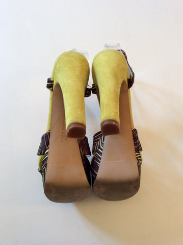 BRAND NEW ZARA LIME GREEN SUEDE & DARK GREEN PALM TREE PRINT PLATFORM HIGH HEEL SANDALS SIZE 6/39 - Whispers Dress Agency - Womens Sandals - 5