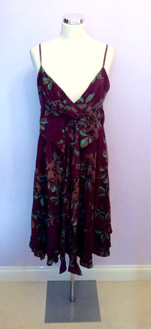 MONSOON FLORAL PRINT SILK STRAPPY DRESS SIZE 14 - Whispers Dress Agency - Womens Dresses - 1