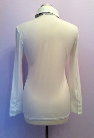 Marccain White Stretch Fitted Shirt Size N2 UK 8/10/12 - Whispers Dress Agency - Sold - 2