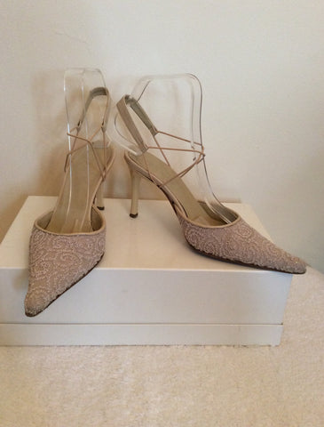 Daniel Cream Beaded Satin & Leather Slingback Heels Size 2.5/35 - Whispers Dress Agency - Womens Heels - 1