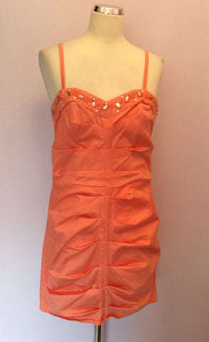 Lipsy Vivid Coral Beaded Trim Strappy / Strapless Dress Size 14 - Whispers Dress Agency - Womens Dresses - 1