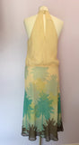 Monsoon Lemon, Green & Brown Palmtree Print Silk Dress Size 16 - Whispers Dress Agency - Sold - 3