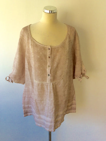 MALVIN NUDE PINK LINEN EMBROIDERED SMOCK TOP SIZE 18 - Whispers Dress Agency - Sold - 1