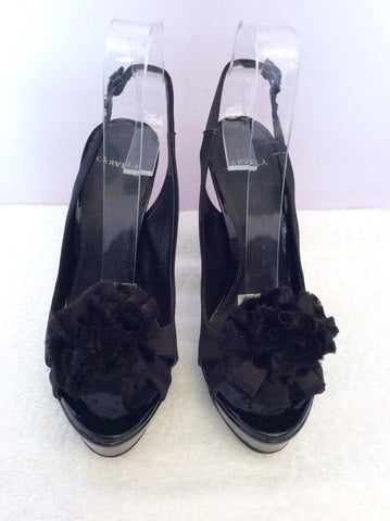 Carvela Black Satin Corsage Peeptoe Slingback Heels Size 5/38 - Whispers Dress Agency - Womens Heels - 3