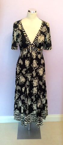 WHISTLES BLACK & WHITE FLORAL PRINT COTTON DRESS SIZE 10 - Whispers Dress Agency - Womens Dresses - 1