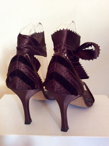 Karen Millen Brown Satin & Velvet Tie Leg Sandals Size 3.5/36 - Whispers Dress Agency - Sold - 4