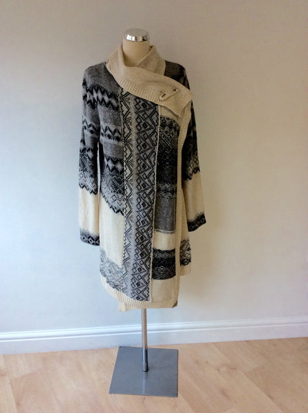 MEXX GREY & CREAM DESIGN WOOL LONG CARDIGAN SIZE XL - Whispers Dress Agency - Womens Knitwear - 1