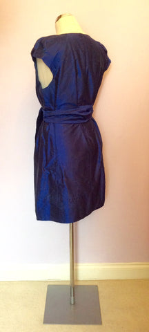 COAST ELECTRIC BLUE SILK CAP SLEEVE TIE WAIST DRESS SIZE 14 - Whispers Dress Agency - Sold - 4