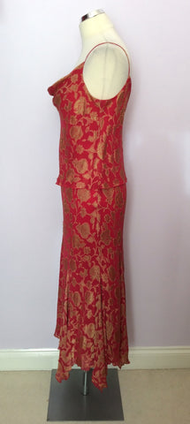 Minosa Red & Gold Floral Print Silk Blend Dress Size 12 Petite - Whispers Dress Agency - Womens Dresses - 3