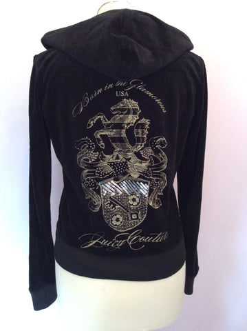 Juicy Couture Black Velour Hooded Zip Up Top Size M - Whispers Dress Agency - Sold - 2