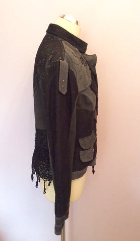 Elisa Cavaletti Black & Grey Embroidered & Lace Trim Jacket Size XL - Whispers Dress Agency - Sold - 4