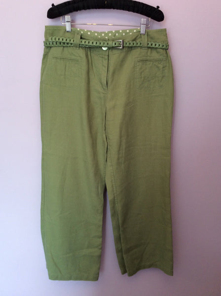 PER UNA GREEN LINEN BELTED TROUSERS SIZE 14 SHORT - Whispers Dress Agency - Womens Trousers - 1