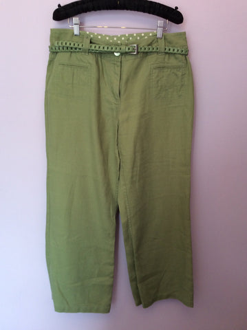 PER UNA GREEN LINEN BELTED TROUSERS SIZE 14 SHORT - Whispers Dress Agency - Womens Trousers - 1