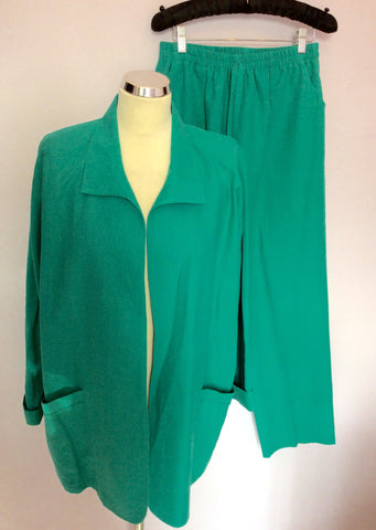 Brand New Patricia Dawson Of Harrogate Green Cotton & Linen Trouser Suit Size L - Whispers Dress Agency - Womens Suits & Tailoring - 1