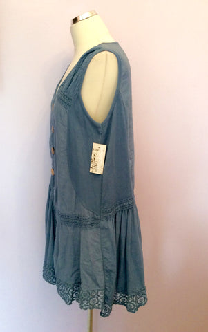 BRAND NEW MADE IN ITALY BLUE LINEN TUNIC TOP SIZE XL - Whispers Dress Agency - Womens Tops - 2