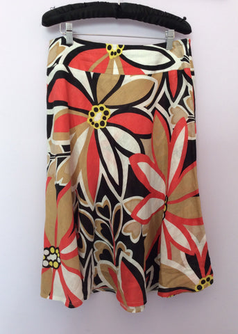 Hobbs Light Brown, Orange, White & Black Print Linen Skirt Size 14 - Whispers Dress Agency - Womens Skirts - 1