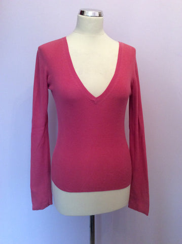 Jigsaw Pink V Neck Cotton Jumper Size M - Whispers Dress Agency - Womens Knitwear - 1
