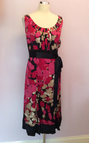 Monsoon Pink, Gold, Black & White Floral Print Silk Dress Size 22 - Whispers Dress Agency - Sold - 1