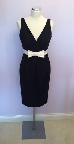 Sara Bernshaw Black & White Bow Trim Occasion Dress Size 10 - Whispers Dress Agency - Womens Dresses - 1