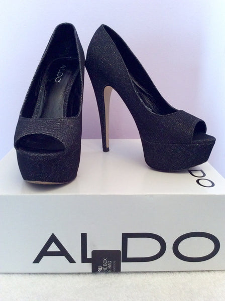 Aldo Vannice Black Sparkle Peeptoe Platform Sole Heels Size 5/38 - Whispers Dress Agency - Womens Heels - 1