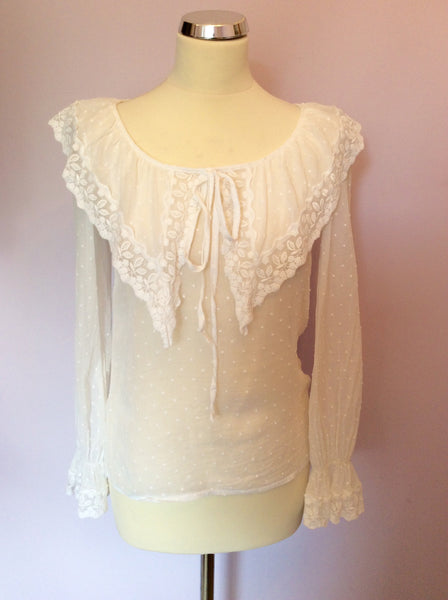 Vintage Laura Ashley White Lace Trim Collar Blouse Size 10 - Whispers Dress Agency - Sold - 1