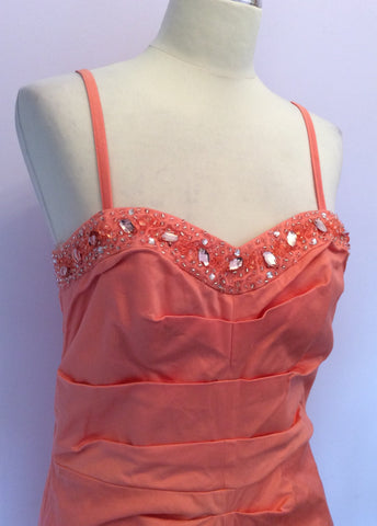 Lipsy Vivid Coral Beaded Trim Strappy / Strapless Dress Size 14 - Whispers Dress Agency - Womens Dresses - 2