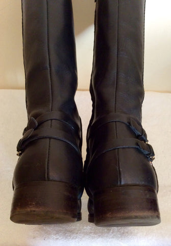Geox Black Leather Buckle & Stud Trim Knee Length Boots Size 7/40 - Whispers Dress Agency - Womens Boots - 7