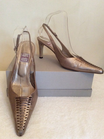 Renata Pale Gold Leather Slingback Heels Size 6/39 - Whispers Dress Agency - Womens Heels - 1