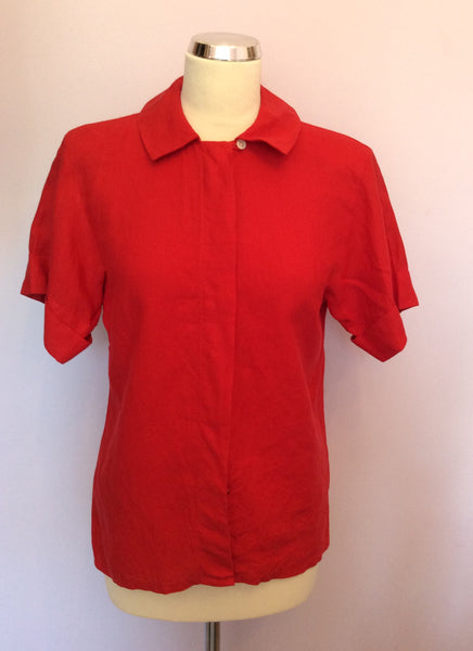Vintage Jaeger Red Linen Short Sleeve Shirt Size 32" Approx UK 10 - Whispers Dress Agency - Sold - 1