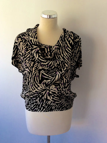 WHISTLES BLACK,CREAM & LILAC PRINT SILK TOP SIZE 8 - Whispers Dress Agency - Womens Tops - 1