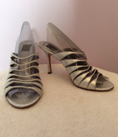 Calvin Klein Silver Leather Strappy Slip On Heeled Mules Size 7/40 - Whispers Dress Agency - Sold - 1