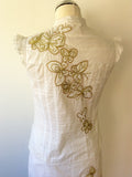 KAREN MILLEN WHITE COTTON & GOLD EMBROIDERED BUTTERFLY TOP & SKIRT SIZE 10 - Whispers Dress Agency - Womens Dresses - 4