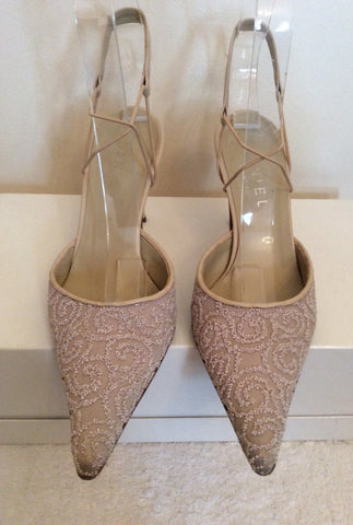 Daniel Cream Beaded Satin & Leather Slingback Heels Size 2.5/35 - Whispers Dress Agency - Womens Heels - 2