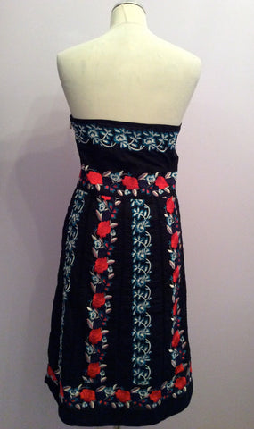 Monsoon Black With Red, White & Green Embroidered Strapless Dress Size 12 - Whispers Dress Agency - Sold - 4