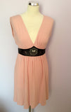 Faith Connexion Rose Pink Leather Belted Jersey Dress Size XS - Whispers Dress Agency - Womens Dresses - 1
