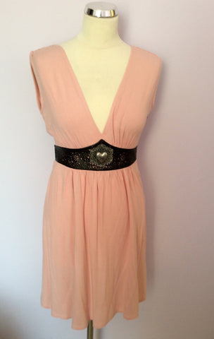 Faith Connexion Rose Pink Leather Belted Jersey Dress Size XS - Whispers Dress Agency - Womens Dresses - 1
