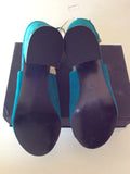Brand New Nine West Turquoise Suede Peeptoe Ankle Strap Heels Size 7.5/41 - Whispers Dress Agency - Sold - 4