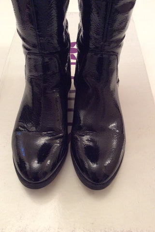 LOTUS BLACK PATENT BUCKLE TRIM KNEE LENGTH BOOTS SIZE 4/37 - Whispers Dress Agency - Womens Boots - 3