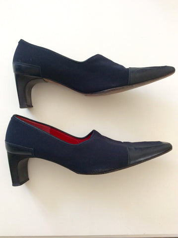 K+S Dark Blue Leather & Textile Court Shoes Size 7/40 - Whispers Dress Agency - Womens Heels - 2