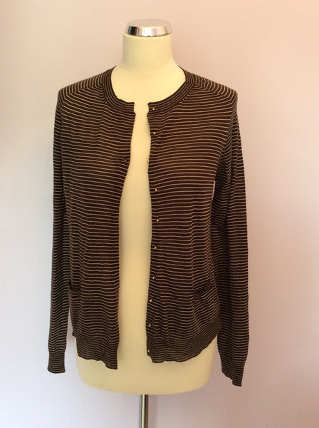Nicole Farhi Brown & Gold Stripe Fine Knit Cardigan Size M - Whispers Dress Agency - Sold - 1