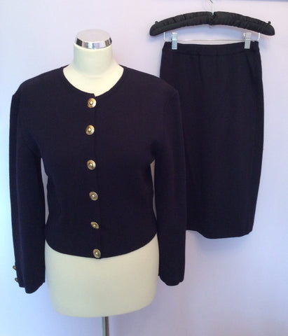 Vintage Jaeger Dark Blue Wool Knit Jacket / Cardigan & Skirt Size S - Whispers Dress Agency - Sold - 1