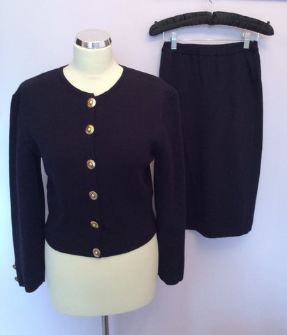 Vintage Jaeger Dark Blue Wool Knit Jacket / Cardigan & Skirt Size S - Whispers Dress Agency - Sold - 1