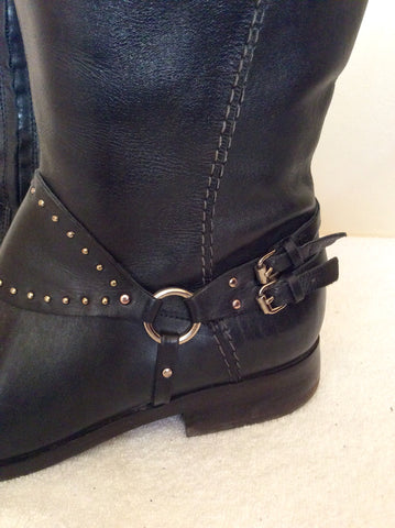 Geox Black Leather Buckle & Stud Trim Knee Length Boots Size 7/40 - Whispers Dress Agency - Womens Boots - 4