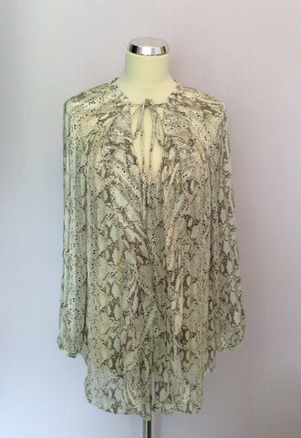 Monsoon Ivory & Brown Print Tie Neck Blouse Size 14 - Whispers Dress Agency - Womens Shirts & Blouses - 1