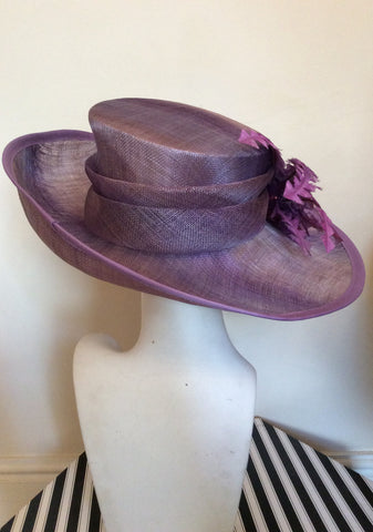 Snoxell Gwyther Dark Lilac / Mauve Wide Brim Flower Trim Formal Hat - Whispers Dress Agency - Womens Formal Hats & Fascinators - 3